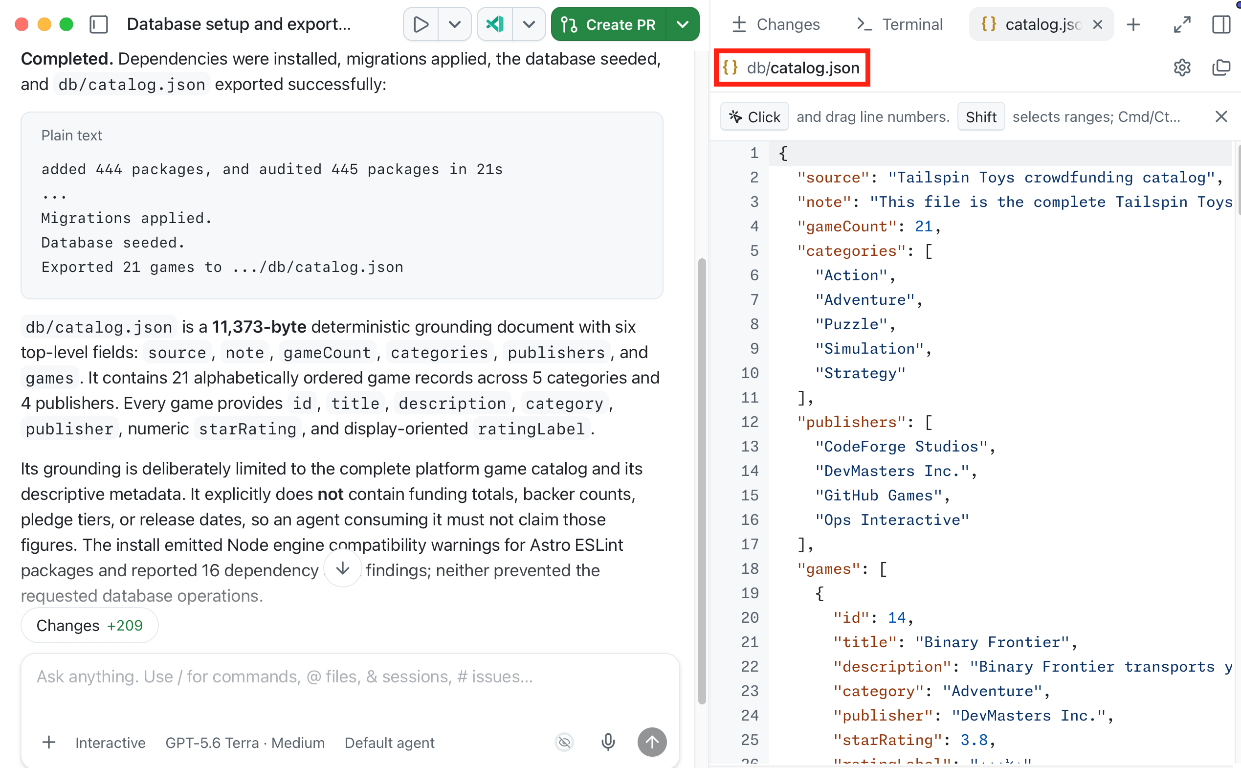 Catalog export open in the Copilot app